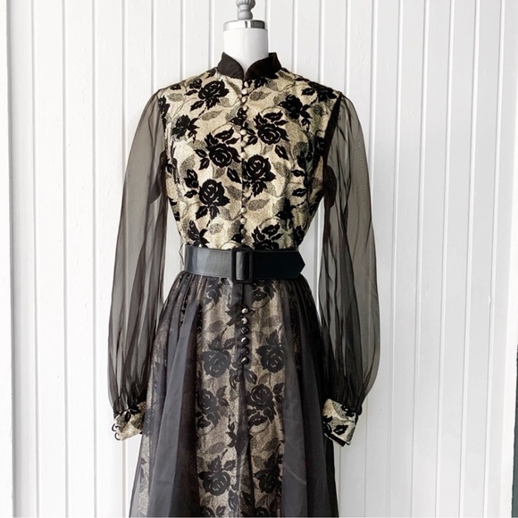 VTG 70s Mel Warshaw Gold Metallic Evening Dress - Picture 4 of 7